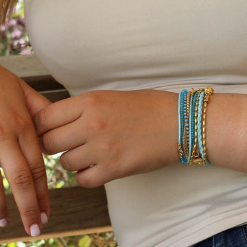 Beabebd wrap bracelet in turquoise and gold for women, Fashion boho bracelet Bohemian handmade jewelry, Crystal jewelry, Gift for her